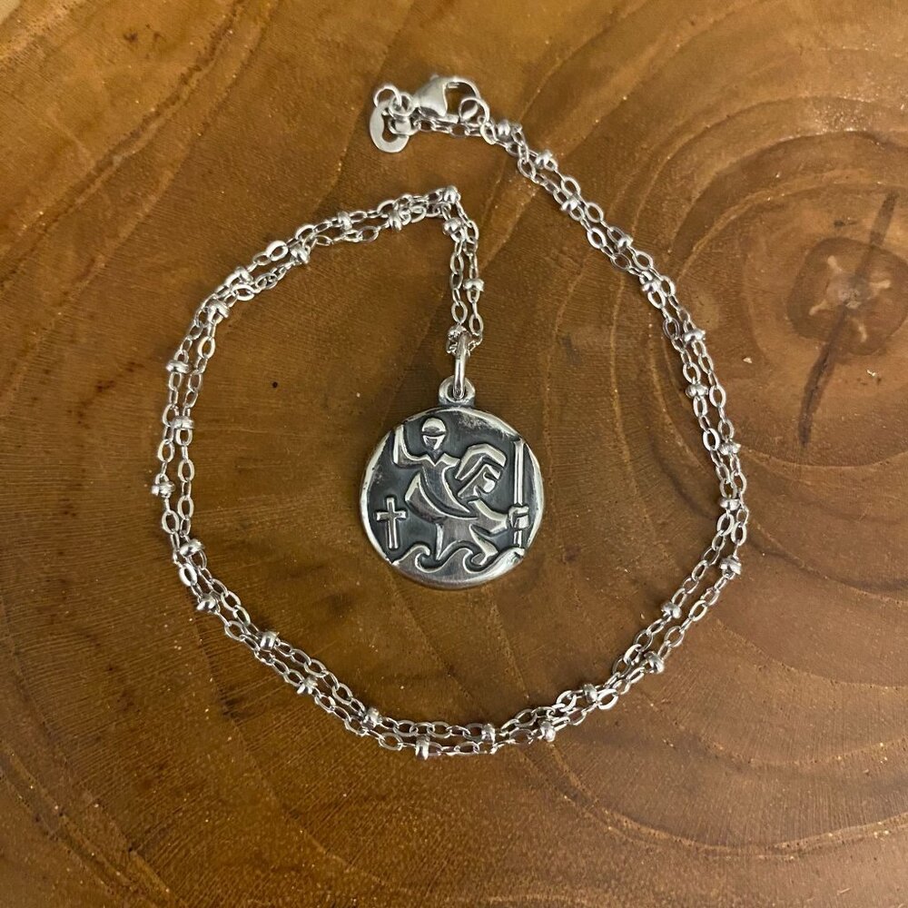 RETIRED James Avery St. Christopher Medal Necklace, 16", Sterling Silver